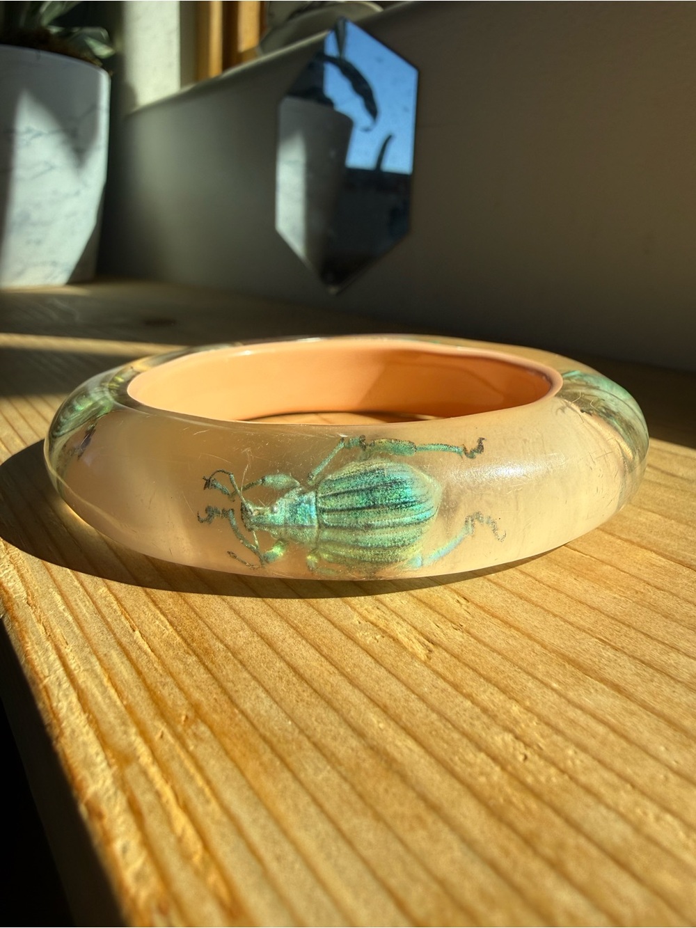 Kolos Designs Vintage Lucite Weevil Iridescent Beetle Bug Bangle Bracelet 1969’s